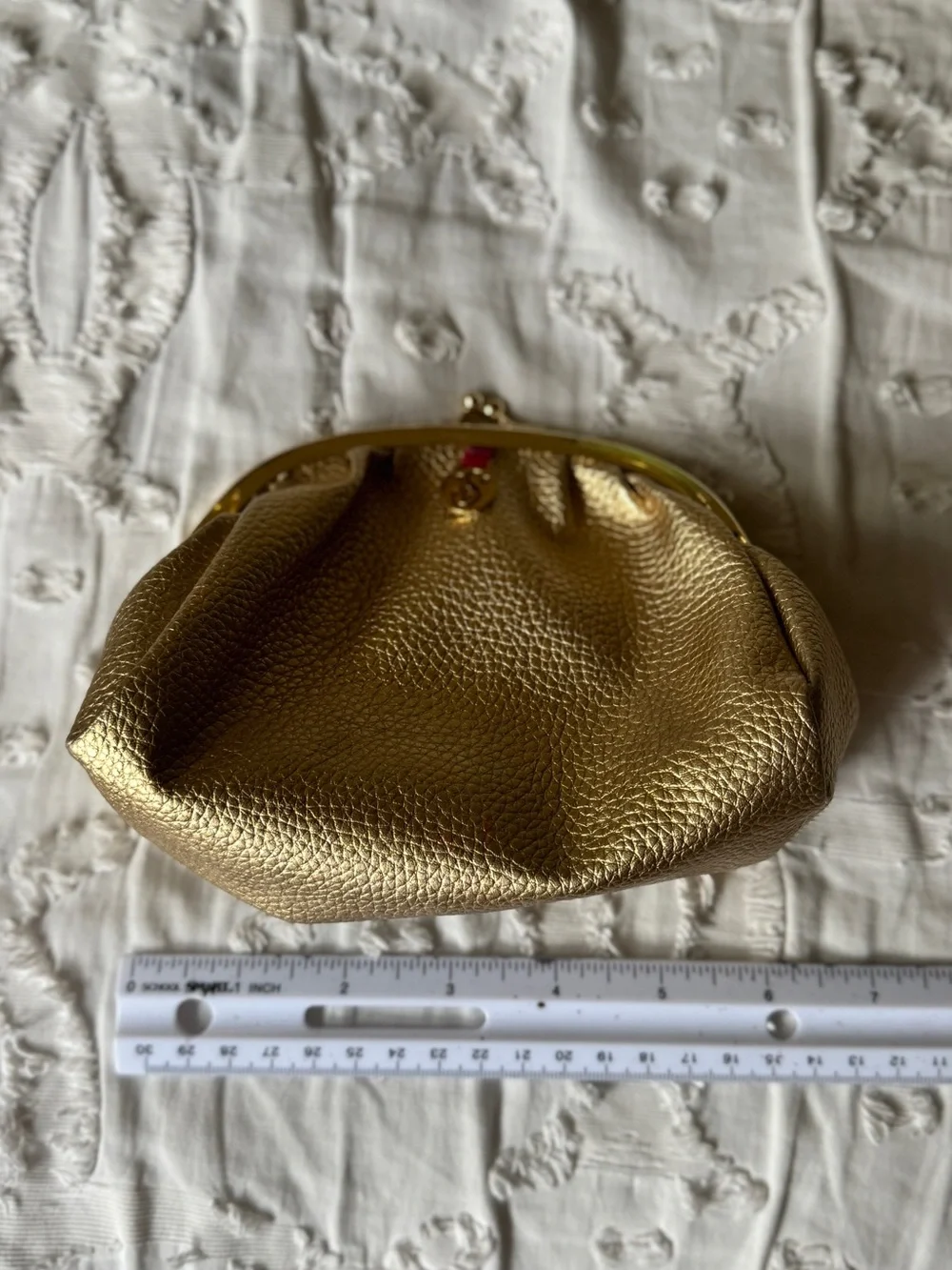 Victoria's Secret Gold Metallic Kiss-Lock Clutch with Pink Tab